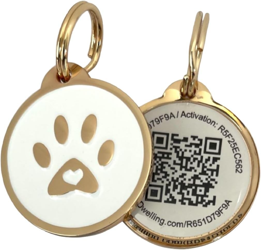 Gold and White QR Pet Tag – Instant Location Alerts for Dogs & Cats, 1.14″