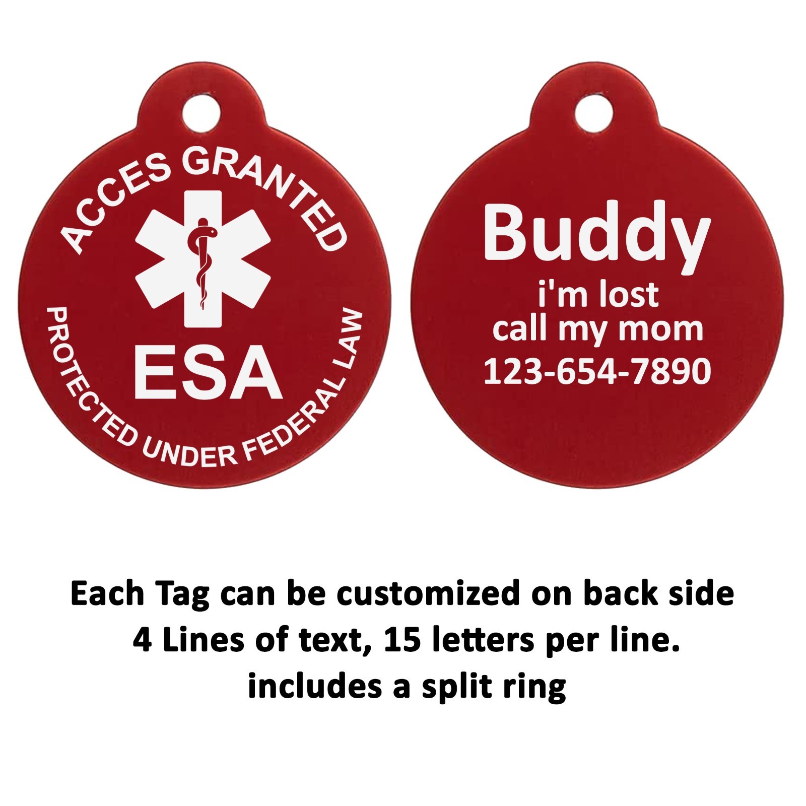 Emotional Support Acces ESA Custom Personalized Pet tags Engraved ID Dog Tag