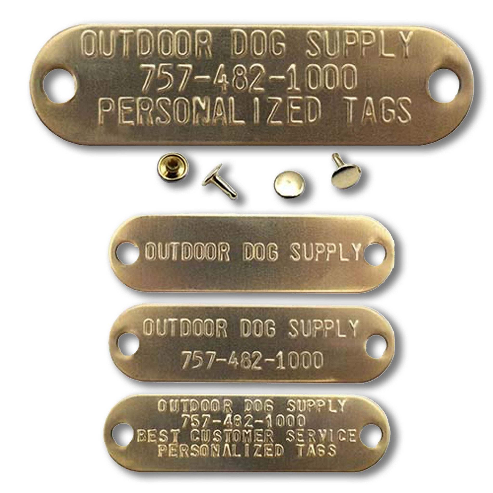 Custom 3/4″ x 2 3/4″ Raised Lettering Brass Dog Collar Name Tags