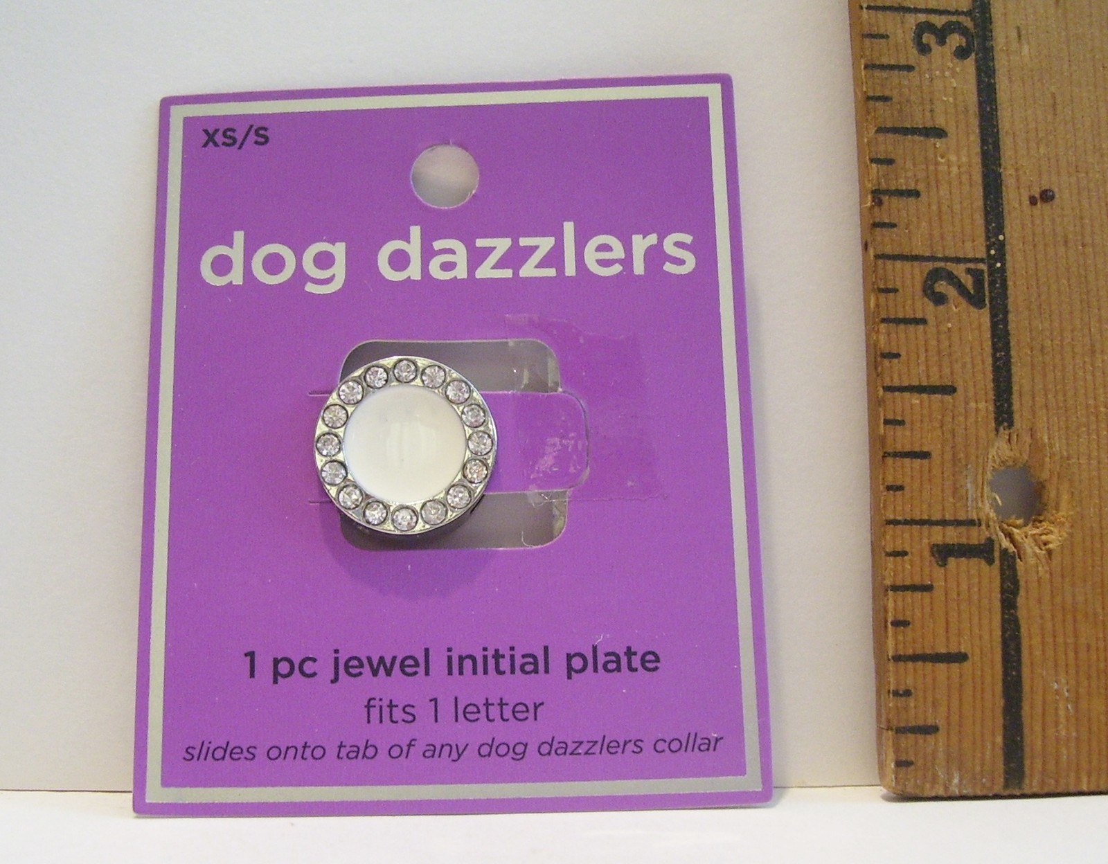 NEW DOG DAZZLERS IVORY ROUND RHINESTONE INITIAL PLATE SLIDE COLLAR CHARM SZ XS/S