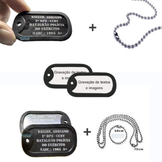 Dog Tag Placas de Identificação Modelo Militar em Aço Inox